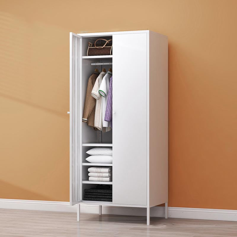 White Steel Wardrobe Cabinet with Adjustable Shelves Modern Wardrobe Closet