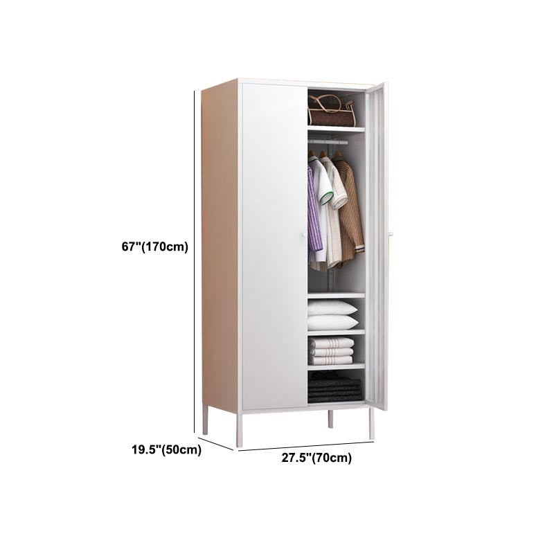 White Steel Wardrobe Cabinet with Adjustable Shelves Modern Wardrobe Closet