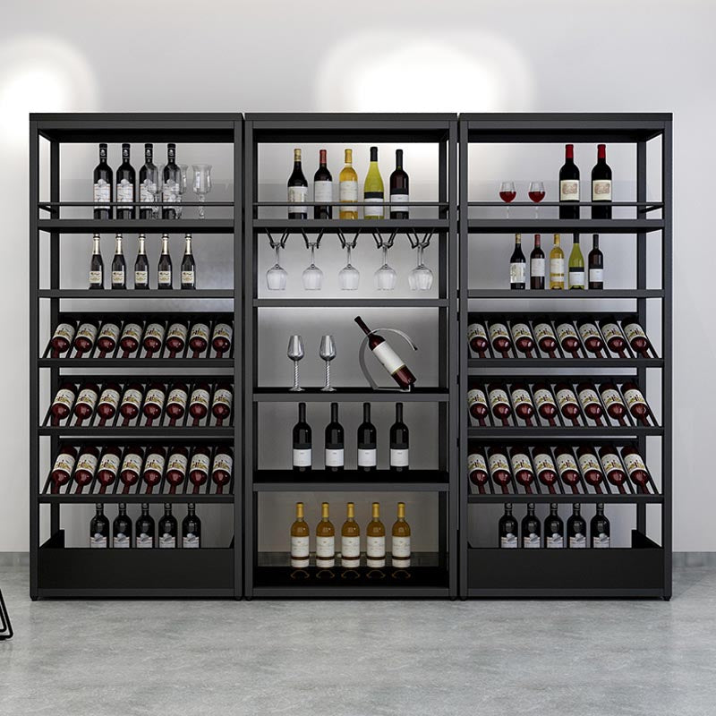 Industrial Floor Wine Holder Rack Metal Wine Racks with Shelf