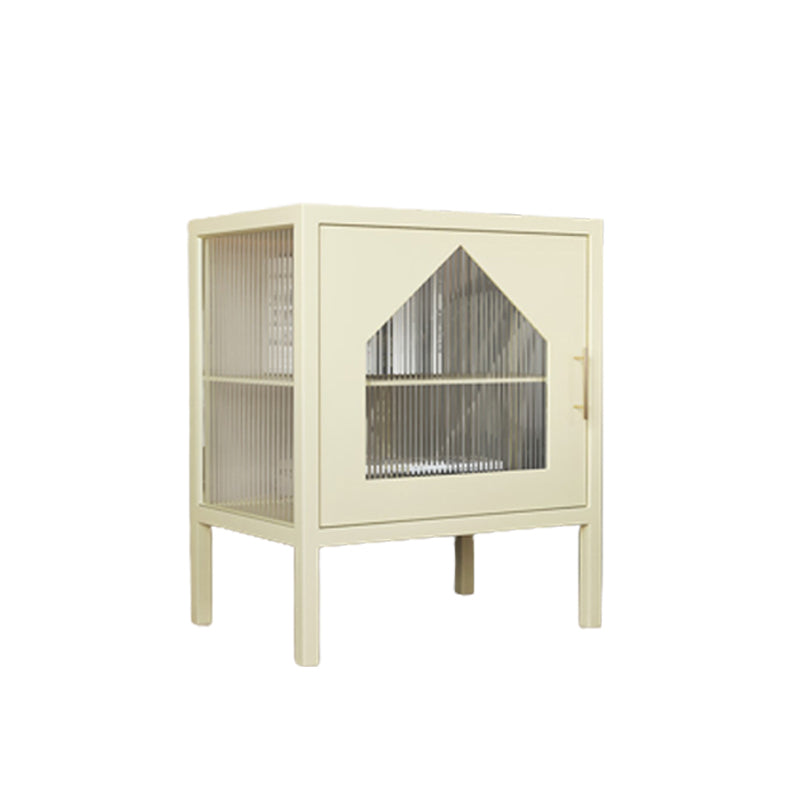 Contemporary Lower Shelf Nightstand Metal Bedside Cabinet with Glass Door for Bedroom