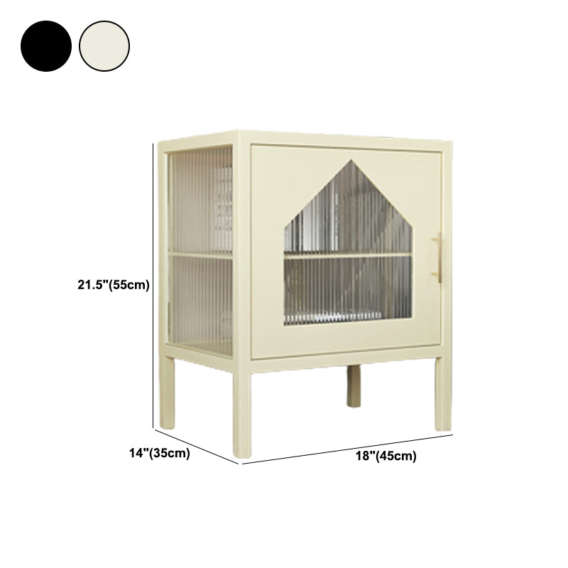 Contemporary Lower Shelf Nightstand Metal Bedside Cabinet with Glass Door for Bedroom