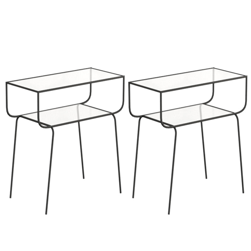 Industrial Metal Nightstand Glass Top Night Table with 1 Shelf ,23.6" Tall