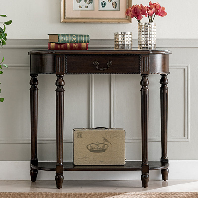 Mid-Century Modern Half Moon Console Sofa Table Rubber Wood Console Accent Table for Hall