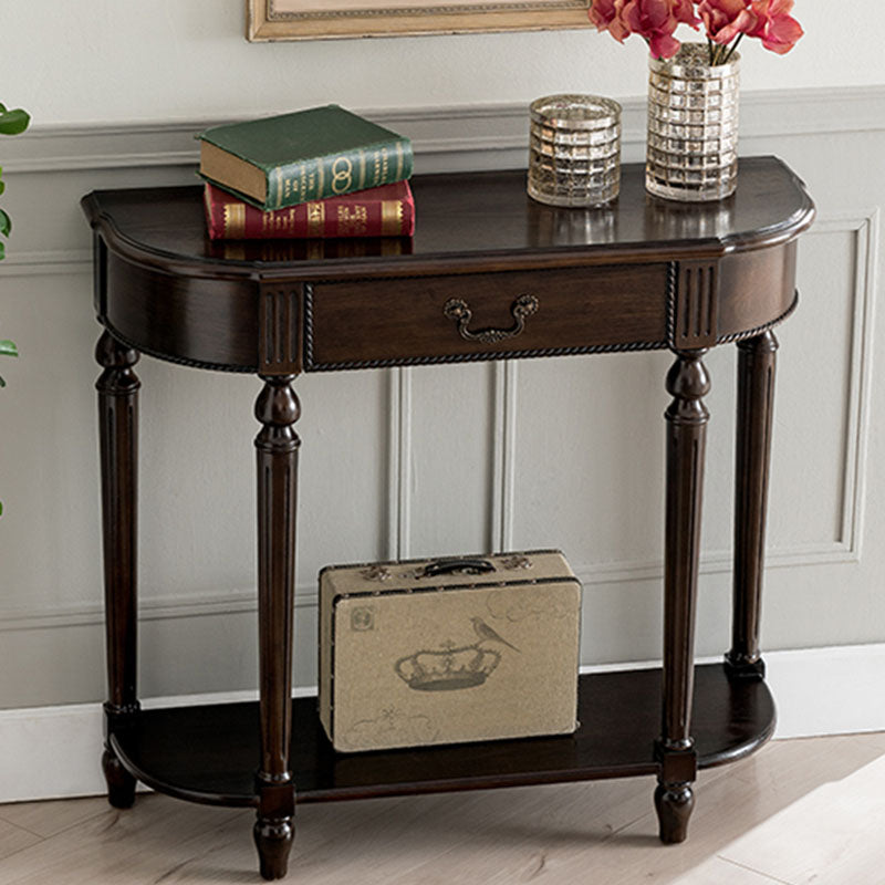 Mid-Century Modern Half Moon Console Sofa Table Rubber Wood Console Accent Table for Hall