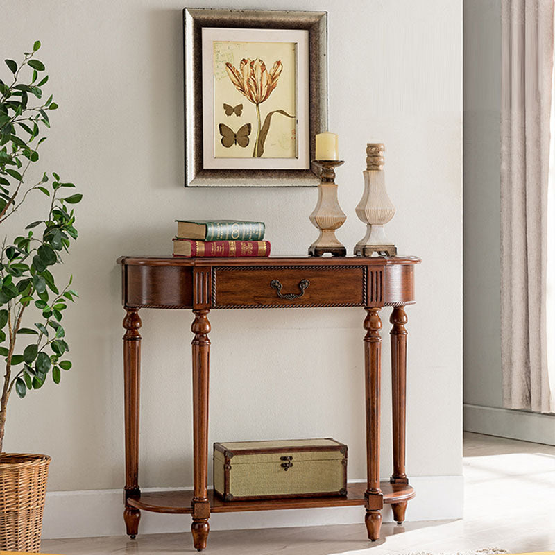 Mid-Century Modern Half Moon Console Sofa Table Rubber Wood Console Accent Table for Hall