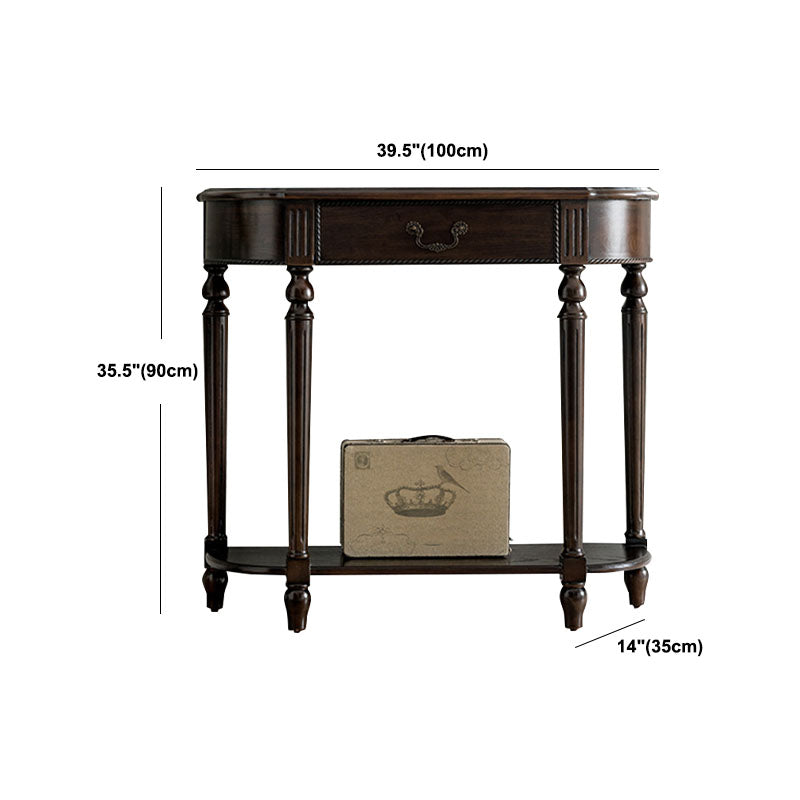 Mid-Century Modern Half Moon Console Sofa Table Rubber Wood Console Accent Table for Hall
