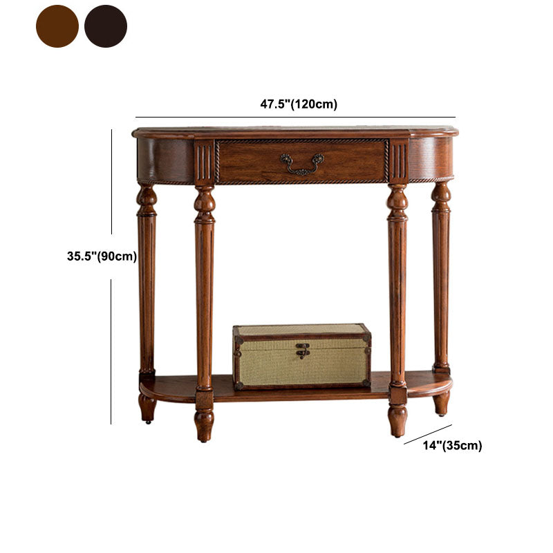 Mid-Century Modern Half Moon Console Sofa Table Rubber Wood Console Accent Table for Hall