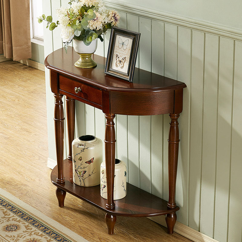 Rubbered Wood Half Moon Console Table Mid-Century Modern Accent Table for Hall