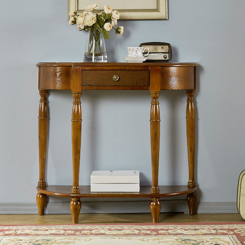 Rubbered Wood Half Moon Console Table Mid-Century Modern Accent Table for Hall