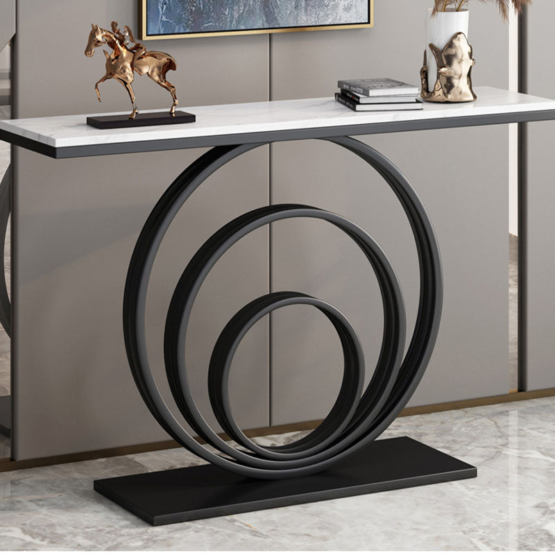 Modern Iron Console Sofa Table Rectangle Stone Console Accent Table for Hall