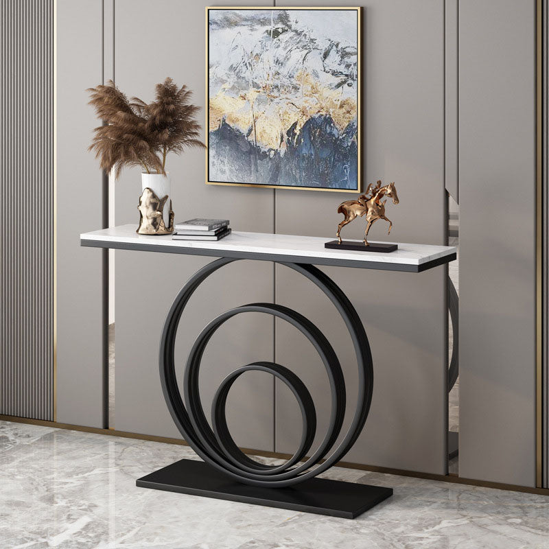 Modern Iron Console Sofa Table Rectangle Stone Console Accent Table for Hall