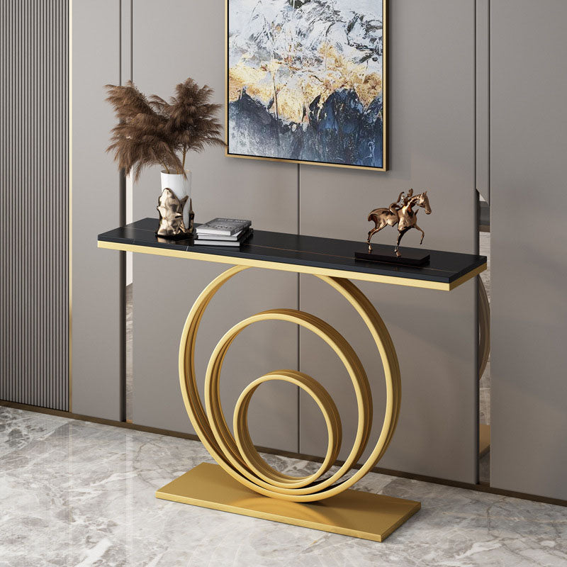 Modern Iron Console Sofa Table Rectangle Stone Console Accent Table for Hall