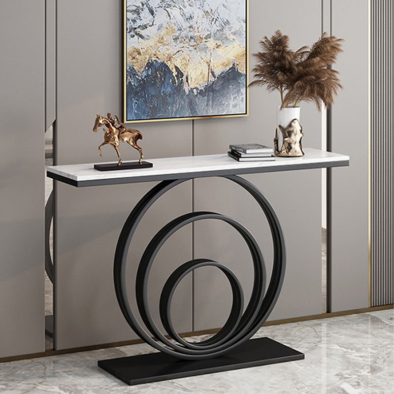 Modern Iron Console Sofa Table Rectangle Stone Console Accent Table for Hall