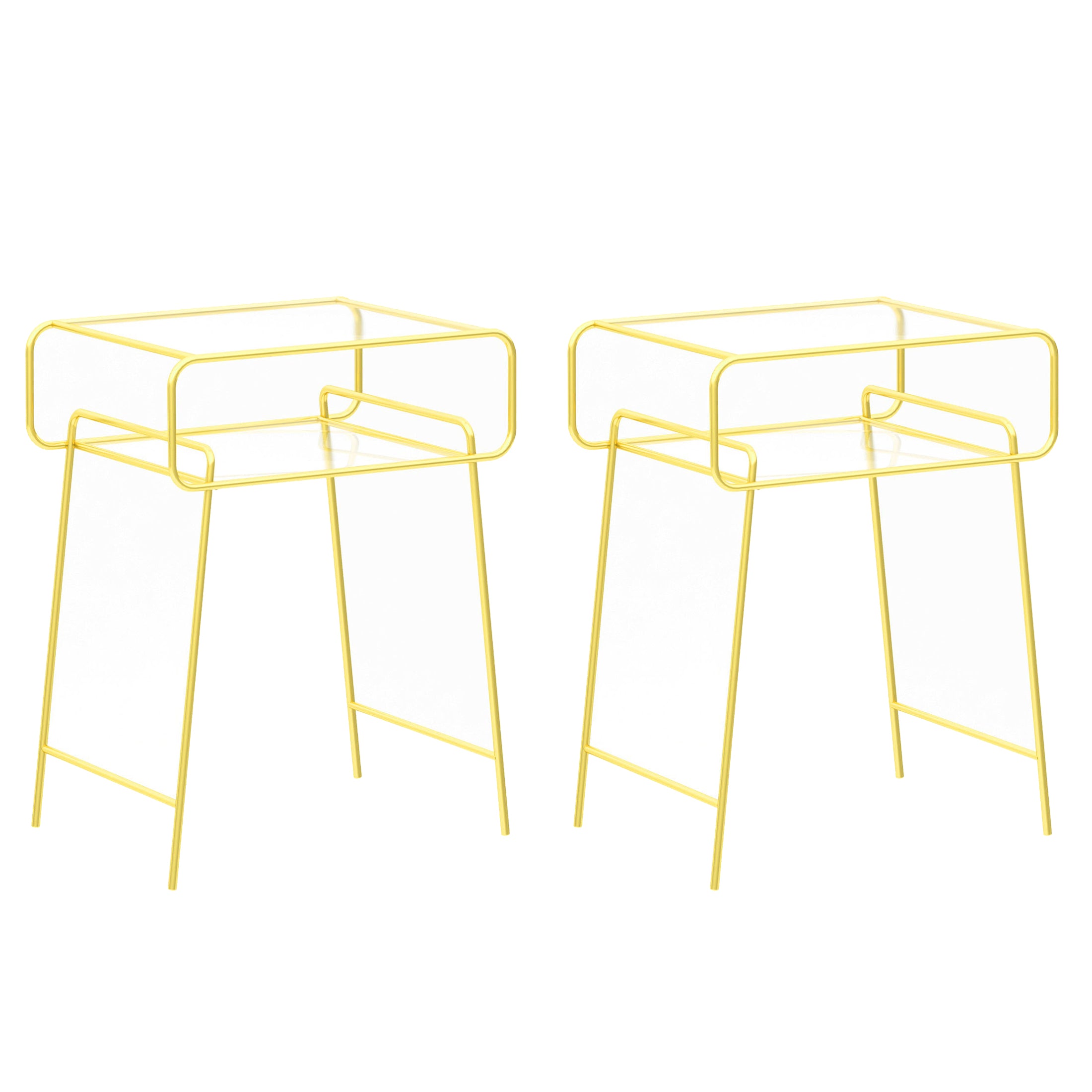 Metal Glass Top Nightstand Industrial Night Table with 1 Shelf ,20.9" Tall