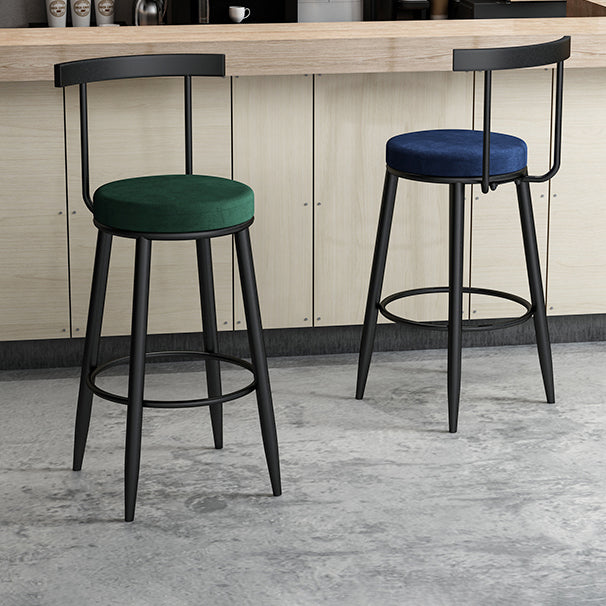 Scandinavian Metal Stool Velvet Upholstered Counter Stool in Matte Finish for Indoor