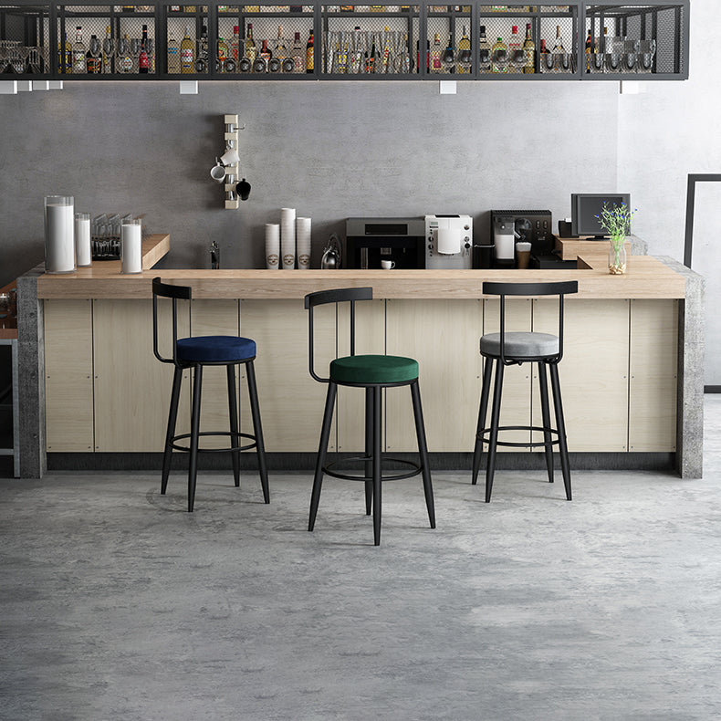 Scandinavian Metal Stool Velvet Upholstered Counter Stool in Matte Finish for Indoor