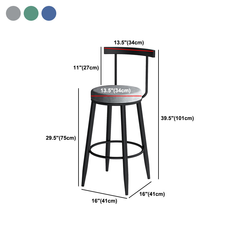 Scandinavian Metal Stool Velvet Upholstered Counter Stool in Matte Finish for Indoor