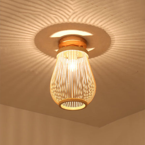 Asian Style Ceiling Lamp Bamboo Flush Mount Light for Hallway