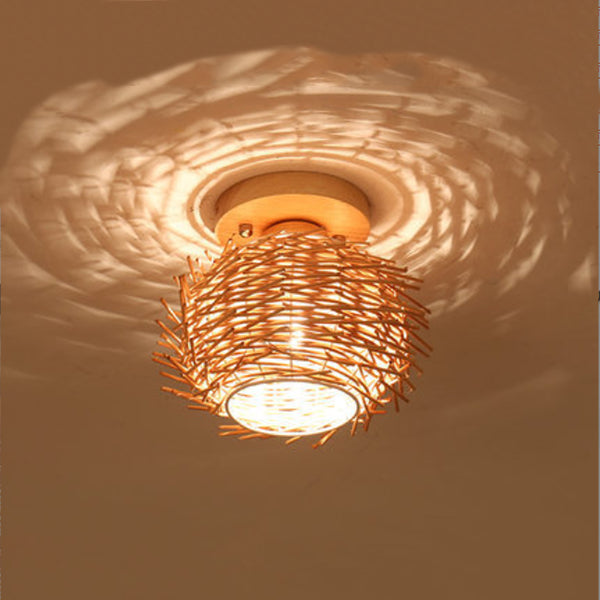 Asian Style Ceiling Lamp Bamboo Flush Mount Light for Hallway