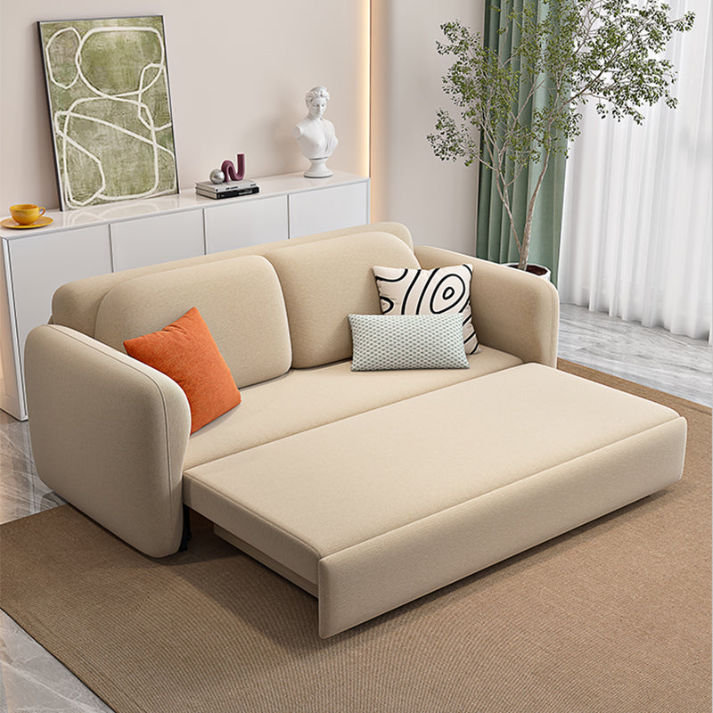 Light Brown Round Arm Sofa Bed Contemporary Sewn Pillow Back Sofa