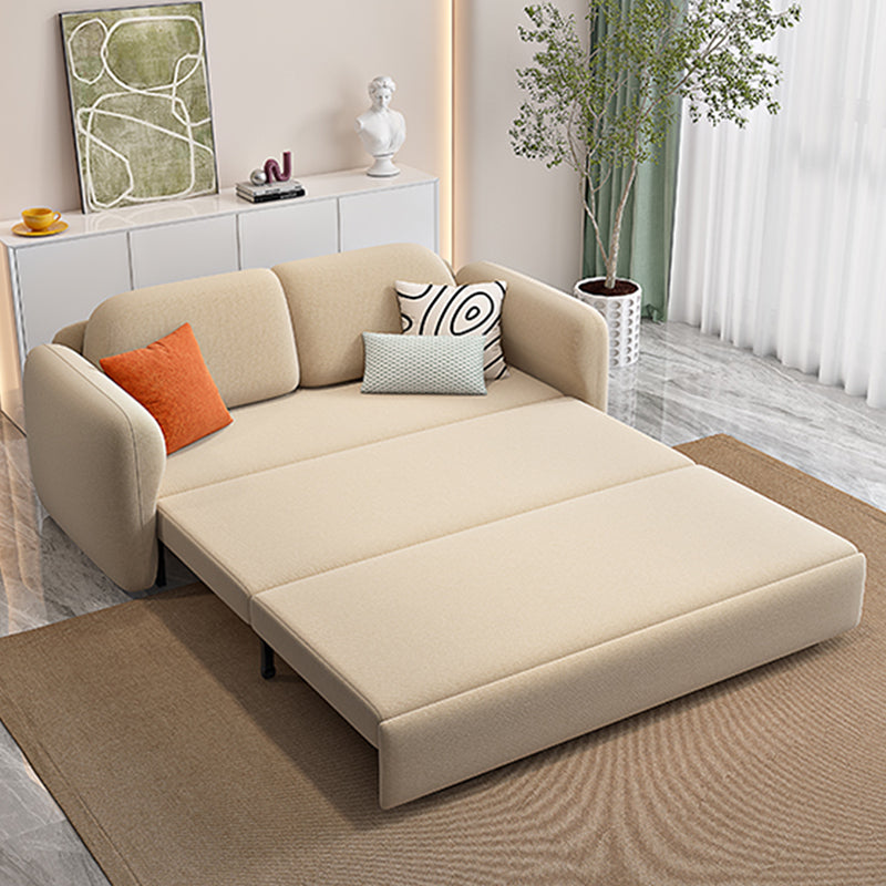 Light Brown Round Arm Sofa Bed Contemporary Sewn Pillow Back Sofa