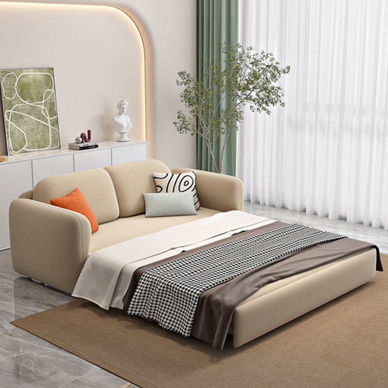 Light Brown Round Arm Sofa Bed Contemporary Sewn Pillow Back Sofa