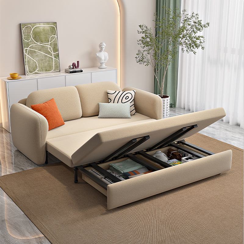 Light Brown Round Arm Sofa Bed Contemporary Sewn Pillow Back Sofa