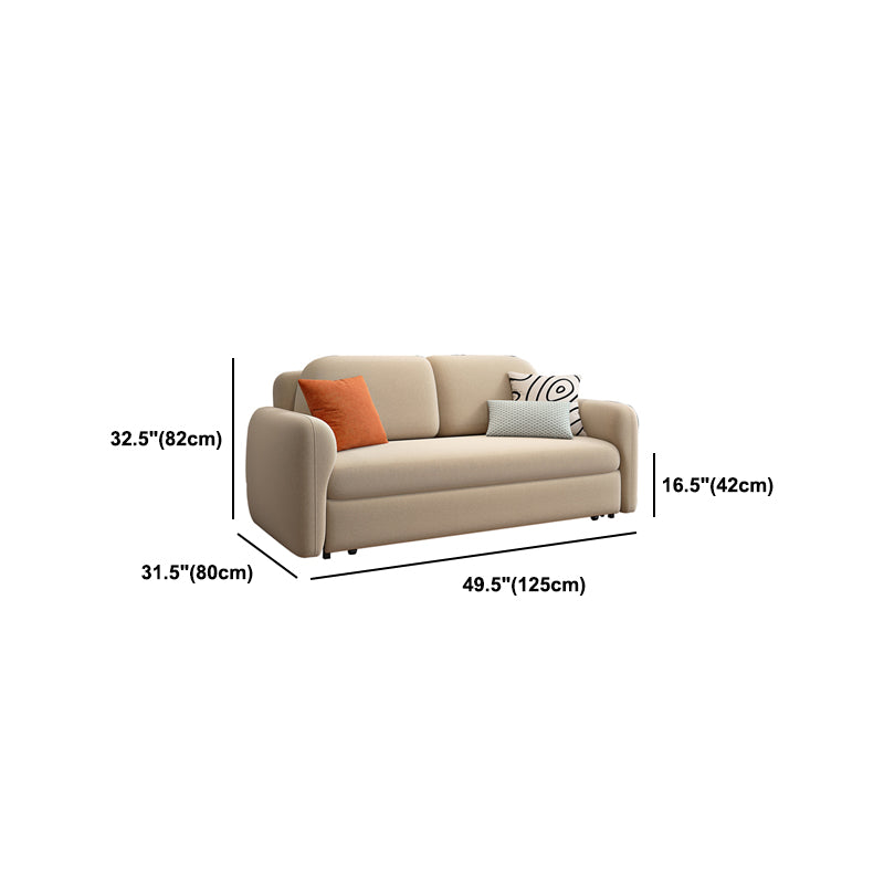 Light Brown Round Arm Sofa Bed Contemporary Sewn Pillow Back Sofa