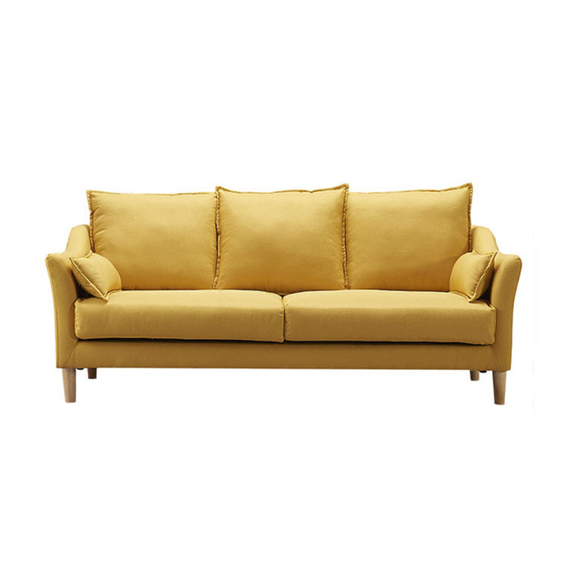 Fabric Loose Back Sofa Modern Sloped Arm Sofa with Wood Legs