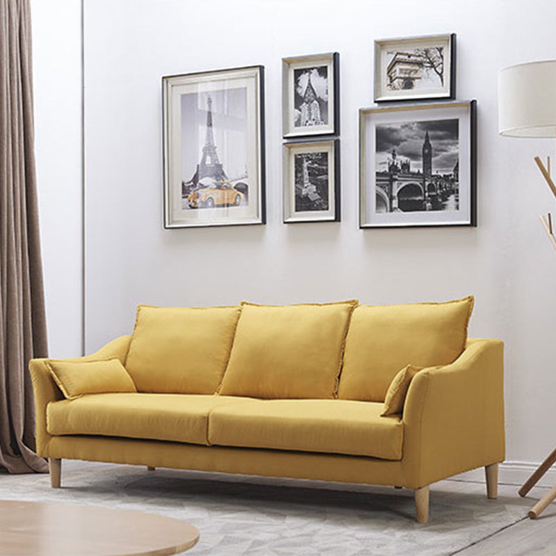 Fabric Loose Back Sofa Modern Sloped Arm Sofa with Wood Legs
