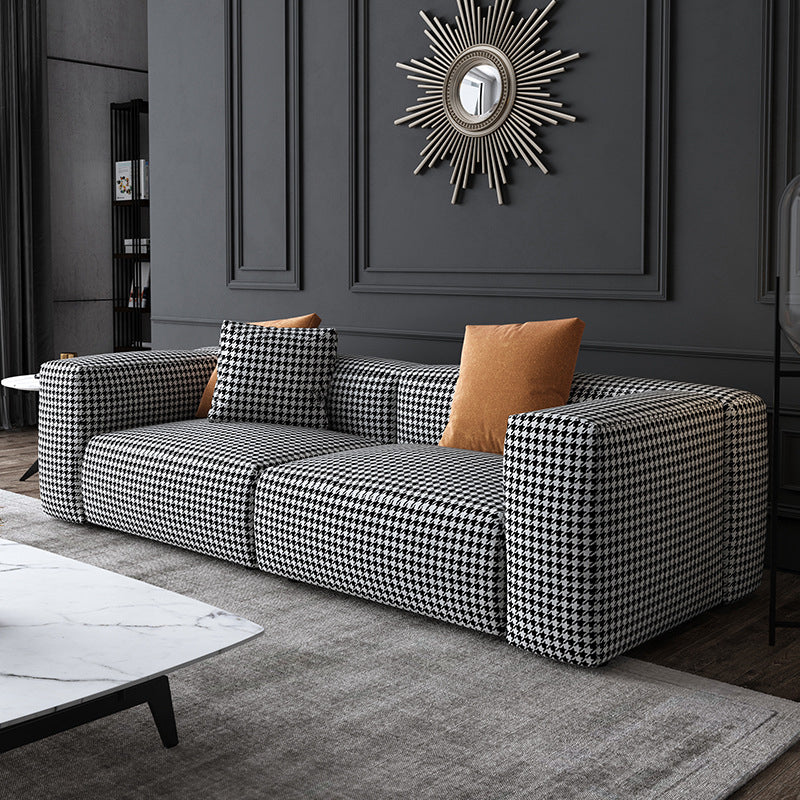 Fabric Modern Houndstooth Pattern Sofa Tuxedo Arm Sofa with Pillows