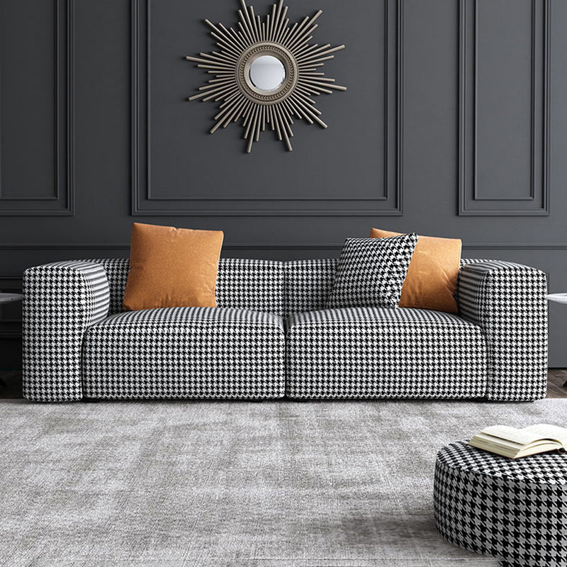 Fabric Modern Houndstooth Pattern Sofa Tuxedo Arm Sofa with Pillows
