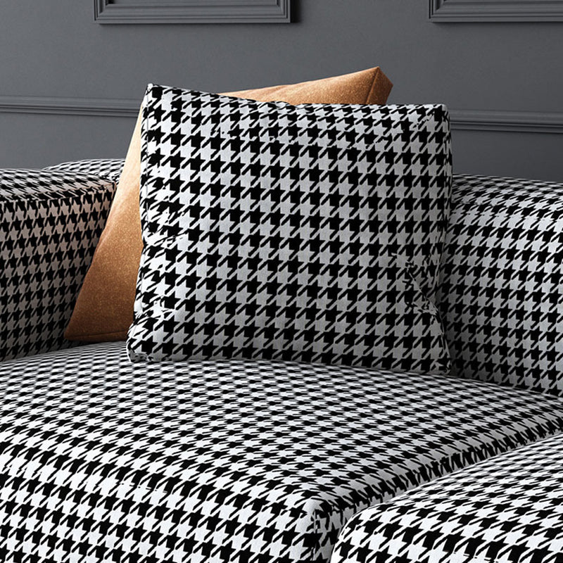 Fabric Modern Houndstooth Pattern Sofa Tuxedo Arm Sofa with Pillows