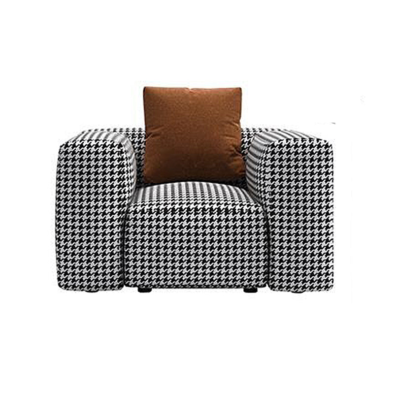 Fabric Modern Houndstooth Pattern Sofa Tuxedo Arm Sofa with Pillows