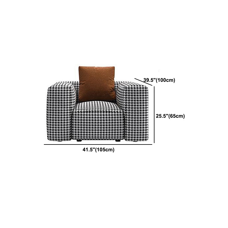 Fabric Modern Houndstooth Pattern Sofa Tuxedo Arm Sofa with Pillows