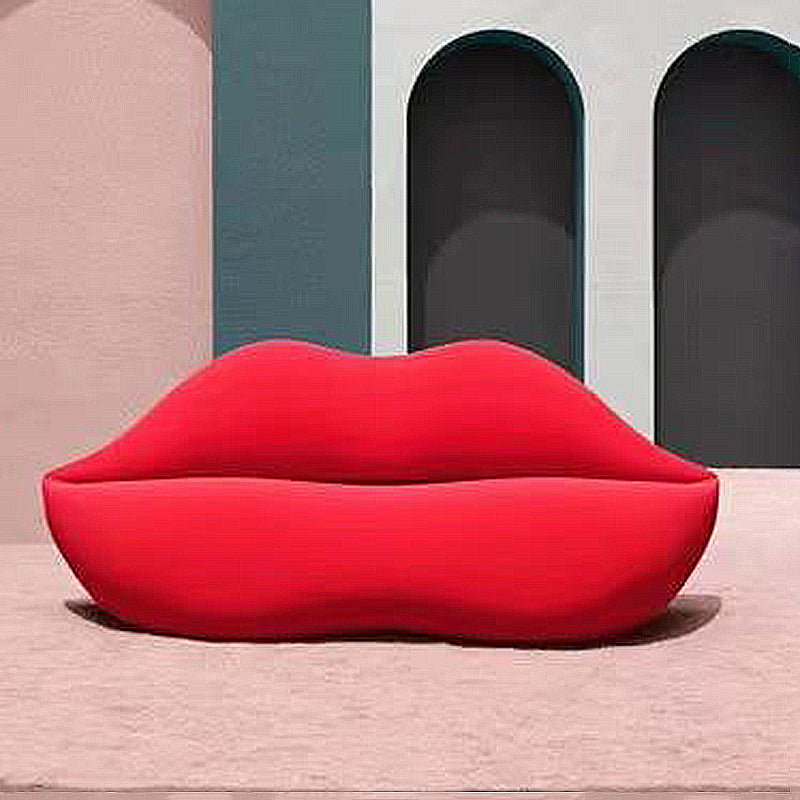 Modernism Statement Sofa Lip-Themed Stationary Sofa in Red/Gold