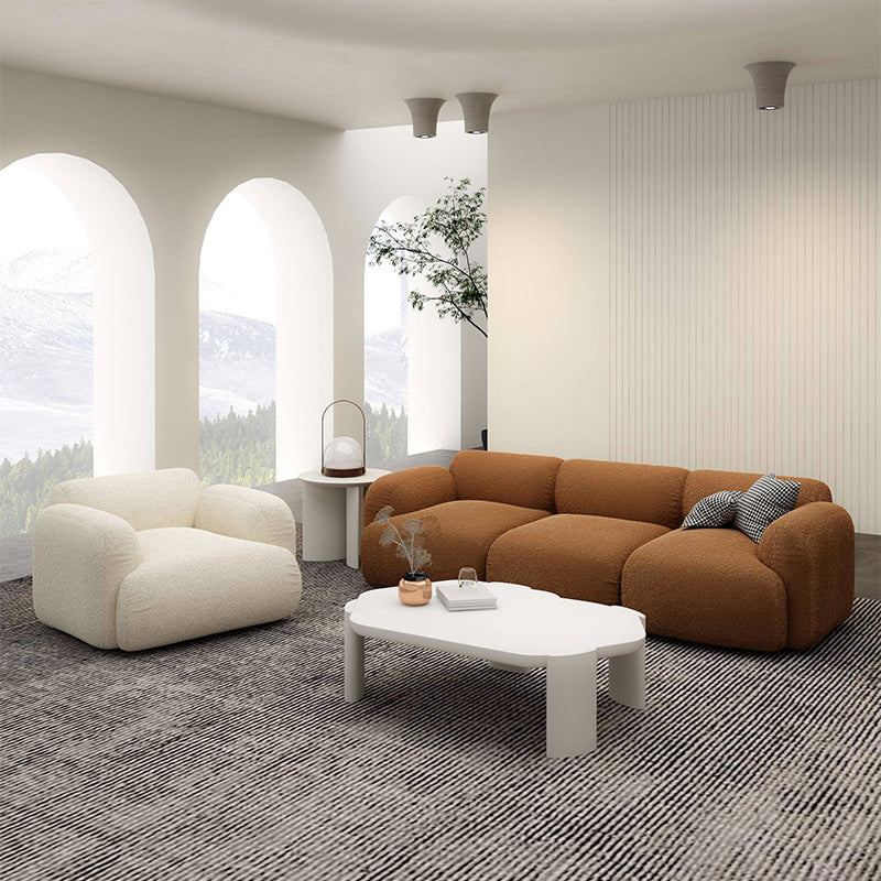 Contemporary Standard Sofa 1/3-seater Round Arm Sofa in White/Brown