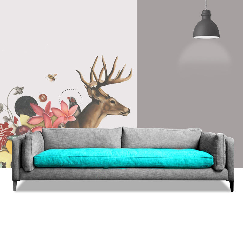 Living Room Slipcovered Sofa Pillow Top Arm Loose Back Sofa in Grey