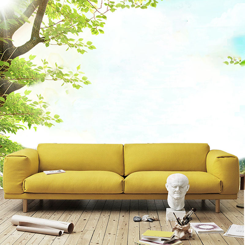 35.43 inch Wide Linen Sofa Square Arm Cushions Sofa in Yellow