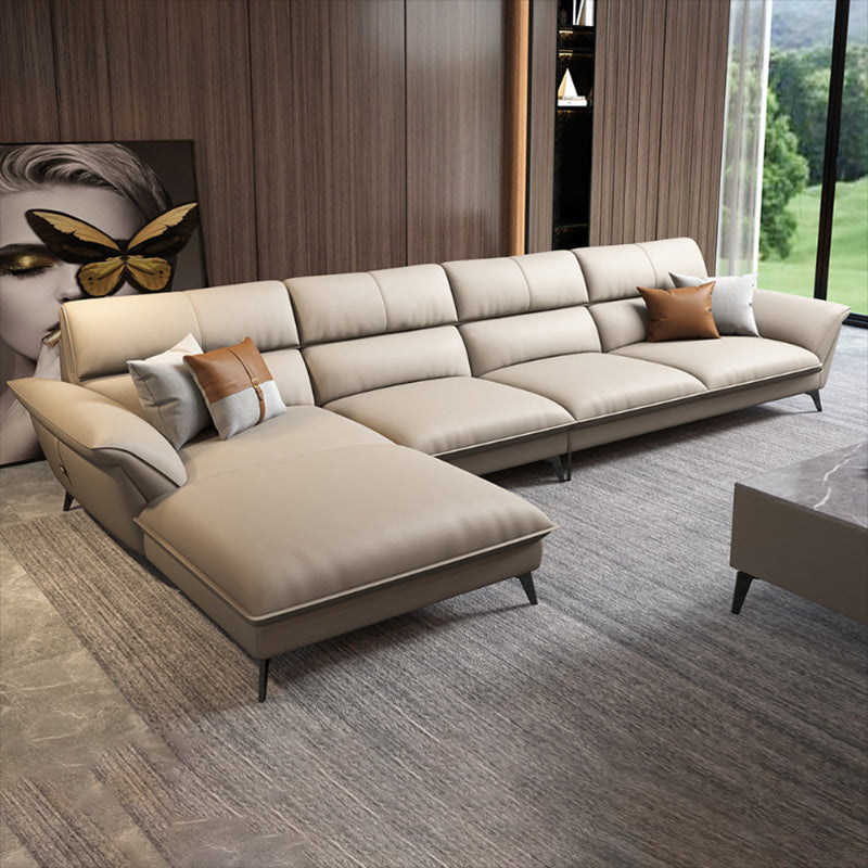 Glam Stationary Living Room Flared Arm Cushions Faux Leather Sofa Chaise