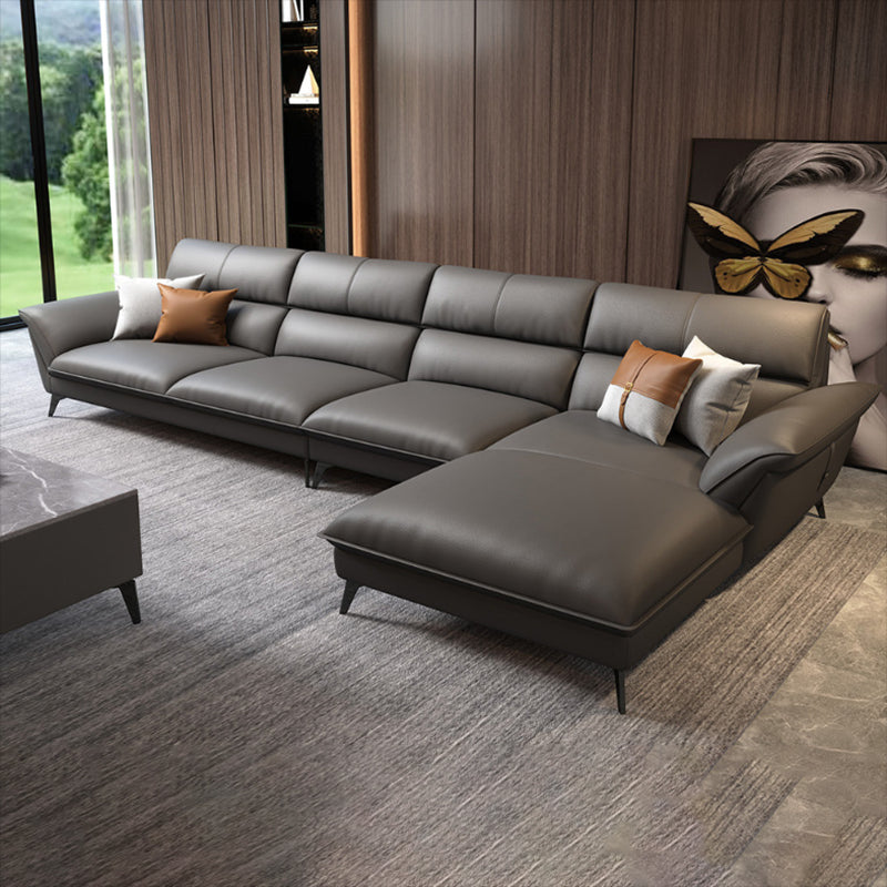 Glam Stationary Living Room Flared Arm Cushions Faux Leather Sofa Chaise