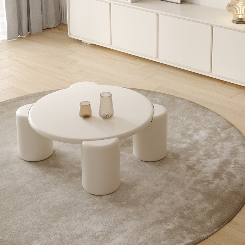 Modern Round Wood Coffee Table with 4 Legs Coffee Table in White