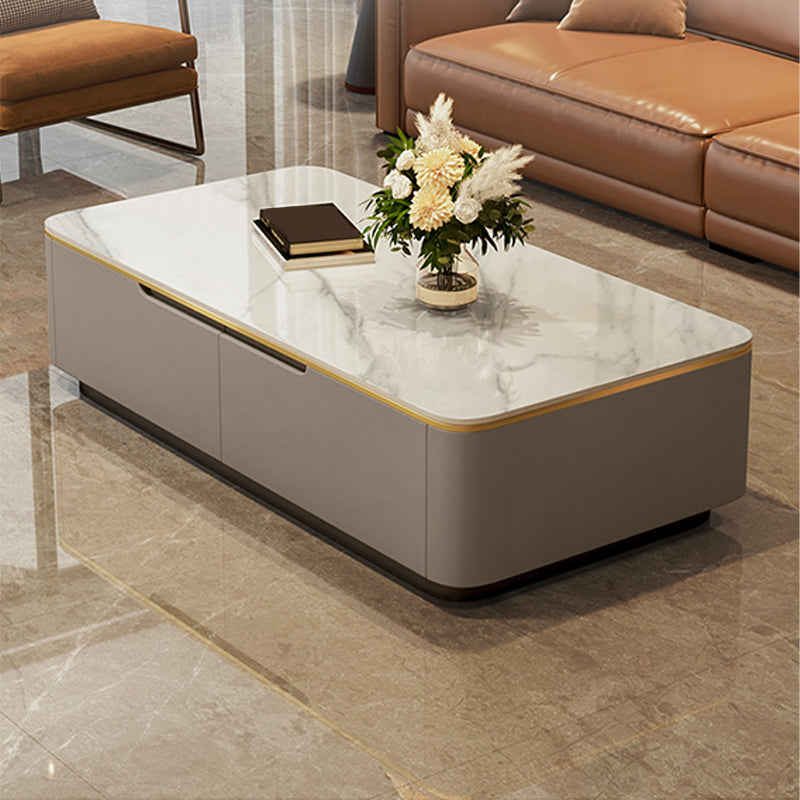 Glam Coffee Table Slate Rectangular Square Cocktail Table in White