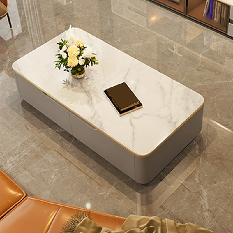 Glam Coffee Table Slate Rectangular Square Cocktail Table in White