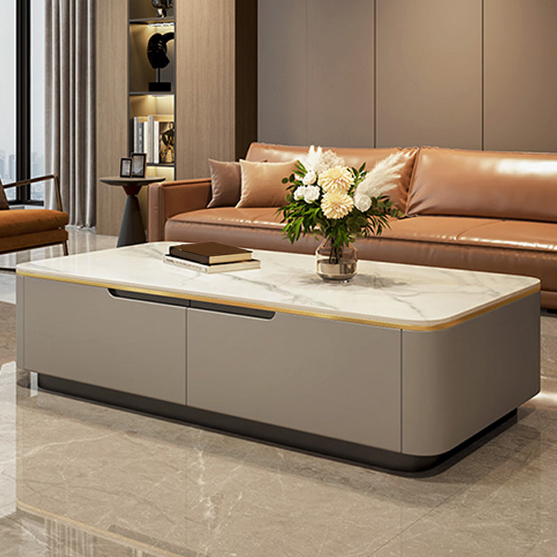 Glam Coffee Table Slate Rectangular Square Cocktail Table in White