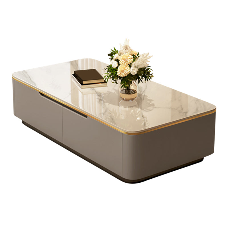 Glam Coffee Table Slate Rectangular Square Cocktail Table in White