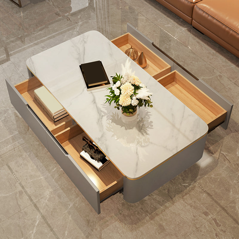 Glam Coffee Table Slate Rectangular Square Cocktail Table in White