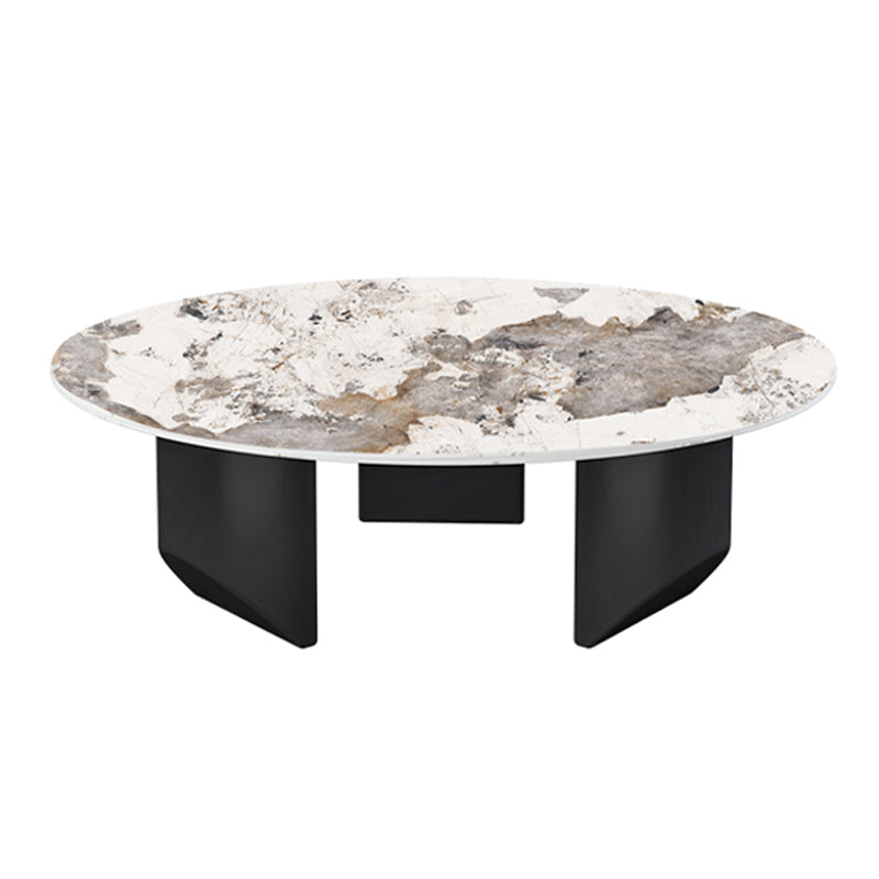 Stone Top Coffee Table with Black Metal Legs for Living Room