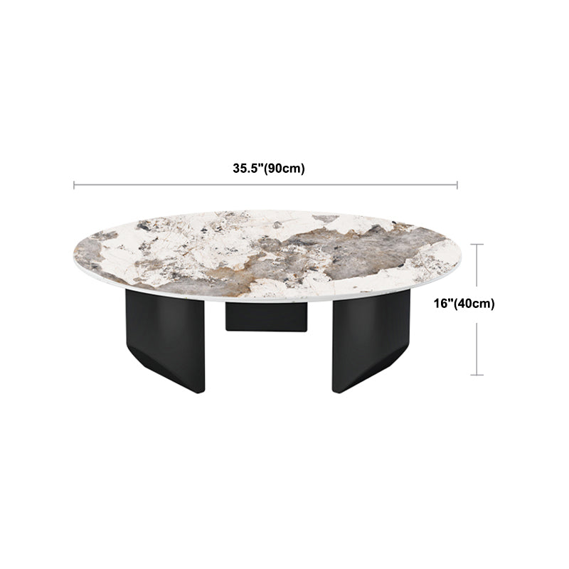 Stone Top Coffee Table with Black Metal Legs for Living Room