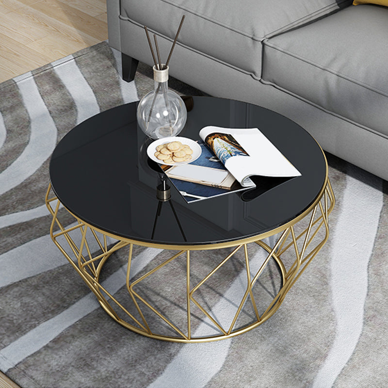 Frame Modern Simple Cocktail Table Round Glass Top Coffee Table - 17.72" H